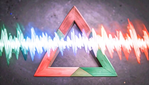Colorful triangular frame with vibrant audio waves