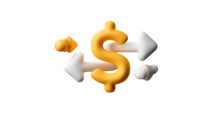 Obraz premium Financial Flow: A vibrant graphic showcasing the dynamic movement of money with a gold dollar sign at the center, complemented by arrows indicating circulation and transactions.