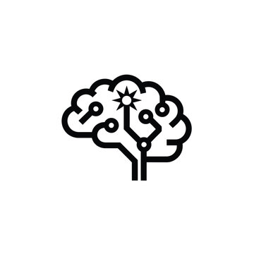 Neural Network Brain Icon with Circuit Board on Transparent Background