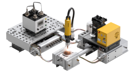 Automated Welding Equipment: A high-tech, close-up view of automated welding machinery, highlighting its intricate design and precision in an industrial setting.