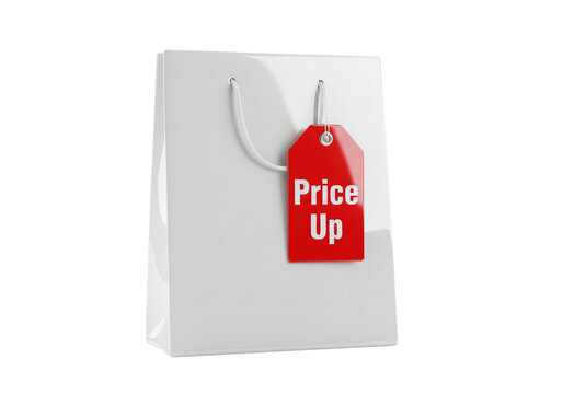 Price Up Tag on White Shopping Bag - Rising Consumer Costs & Inflation Concept