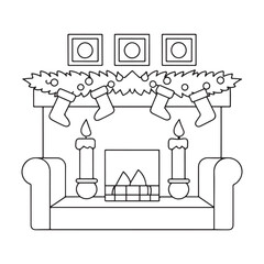 Christmas Fireplace with Stockings and Candles Line Art pictures hearth