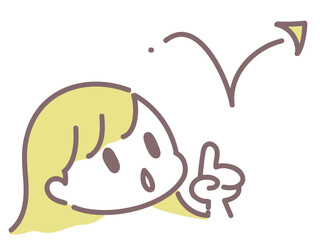 Hand drawn doodle girl with yellow hair and idea symbol
