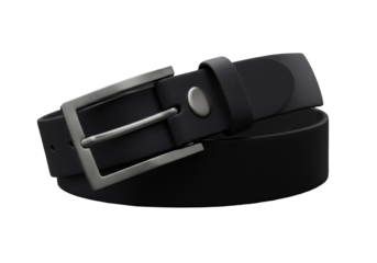 黒革ベルトのクローズアップ 銀色のバックル付き 光沢のある背景に分離された男性用アクセサリー