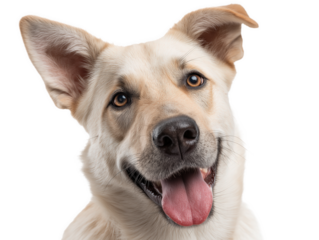Dog face isolated, happy cute smiling pet dog, pet dog portrait, isolated on a transparent background, professional pet photography
