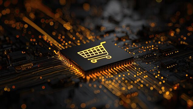 Circuit board with shopping cart icon