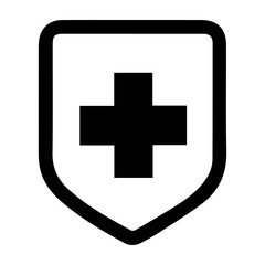 Obraz premium A black and white image of a cross with a white shield and a red cross on it. The image is of a medical symbol