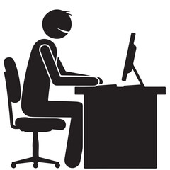 Black Silhouette of Person Working at a Computer Desk