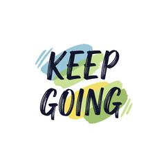 Motivational phrase "Keep Going" in a bold, stylized font.