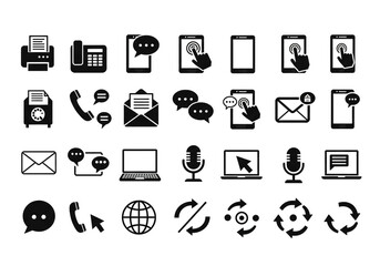 Communication and Technology Icons – Devices, Messaging, and Interaction in Minimal Line Art