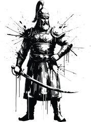 Obraz premium Black and White Warrior with Sword and Armor