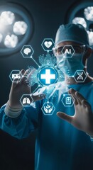 Surgeon interacting with digital medical interface, for healthcare technology promotions