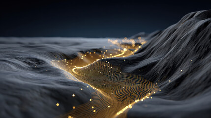 Mesmerizing landscape showcases flowing lines and glowing elements, evoking sense of hyperosmia as viewer immerses in its beauty