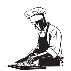 Professional Chef Preparing Fish on Cutting Board