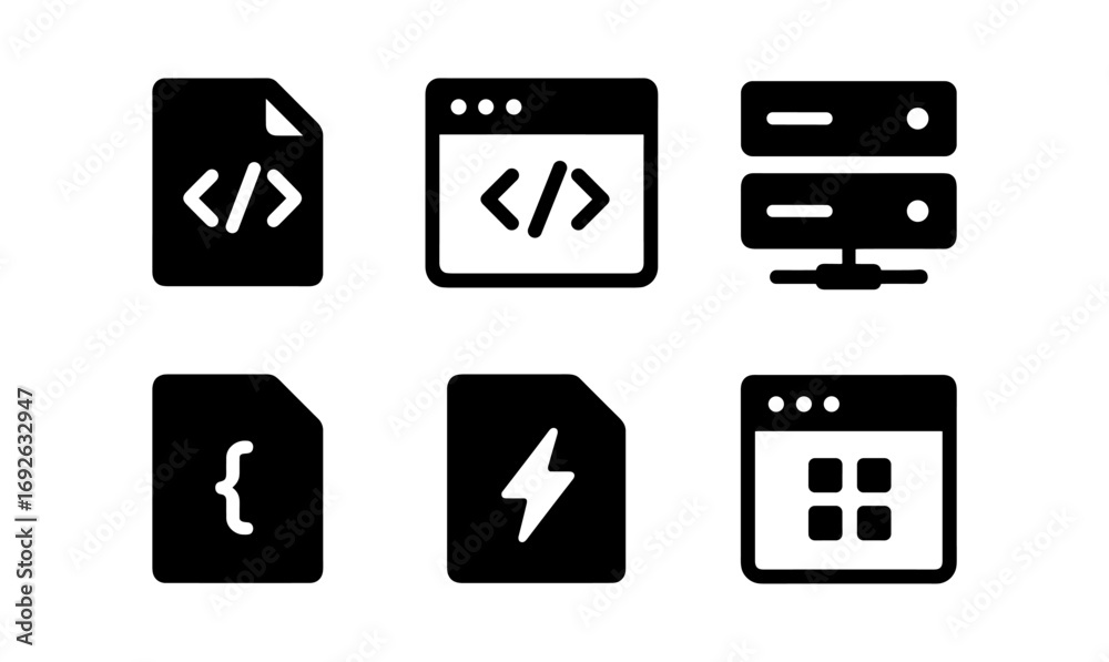 Wall mural minimalistic developer icons for code, server, and application design
