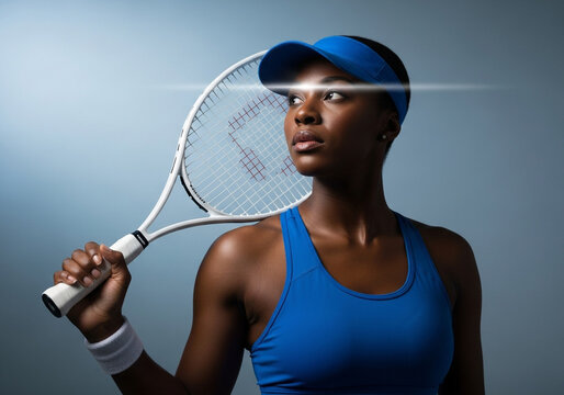 Portrait of a female tennis player holding a racket - Powered by Adobe