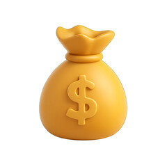Money bag 3D plastic savings icon with dollar sign and drawstring closure