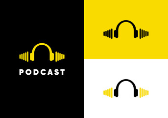 podcast audio logo headset vector illustration
