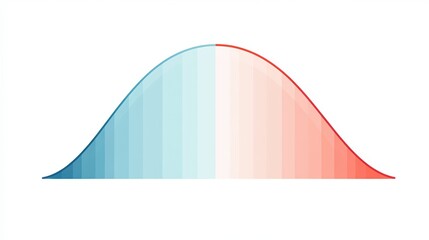 A symmetrical curve representing a distribution, shaded in blue and red, suggesting a contrast between two opposing data sets