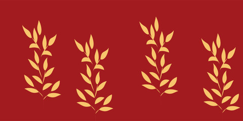 Elegant Chinese oriental pattern background vector. Elegant cherry blossom flower golden line art on red background. Design illustration for happy new year, wallpaper, banner, card.