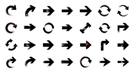 Collection of grunge style arrow icons for design and web applications