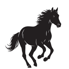 Dynamic Black Horse Silhouette Running on a Clean White Background