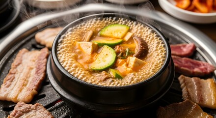 Hot Korean Stew with Tofu and Grilling Pork Belly BBQ