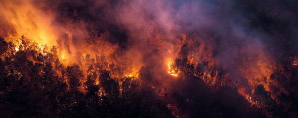 Lava flows rapidly through a scorched landscape, highlighting the destructive power of volcanic activity and its impact on the environment