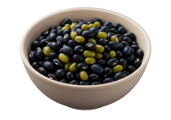 黒豆と緑豆を陶器の鉢に盛りつけた様子 透明背景