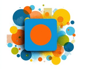 Obraz premium Abstract colorful composition with circles and a blue square with orange center
