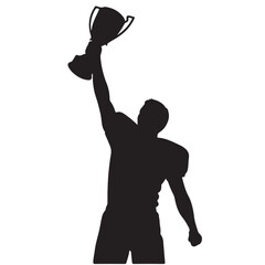 Victorious Athlete Silhouette Holding Trophy High in Celebration