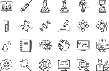STEM education icons, science symbols, technology illustrations, engineering tools, research elements, lab equipment, molecular graphics, innovation, learning, discovery