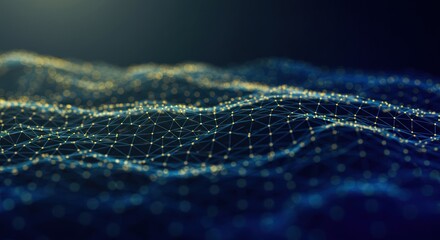 Abstract network of interconnected dots and lines forming a wave like structure.