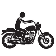 Fototapeta premium Black Silhouette of a Man Riding a Classic Motorcycle