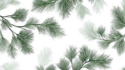 Pine branches elegantly framing minimalist white background, creating serene natural composition perfect for holiday and design applications