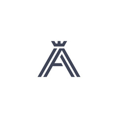 Letter A with crown monogram, minimal style identity initial logo template. Monochrome lines  emblem logotype for business cards initials invitations ect.