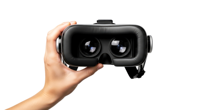 experience the future a hand presents immersive virtual reality headset, isolated on transparent background
