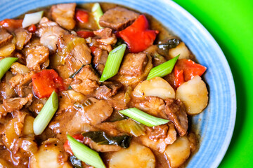 Chinese Style Pork Char Siu In A Hoisin and Ginger Sauce With Vegetables
