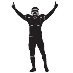 Black Silhouette of an American Football Player Celebrating Victory with Raised Arms