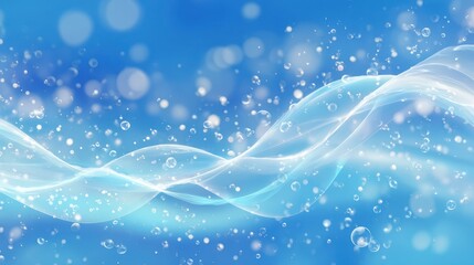 Soft light rays filtering through translucent blue bubbles, forming serene underwater like atmosphere suggesting purity, cleanliness, peaceful environment