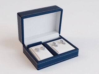 Elegant navy blue jewelry box with earrings