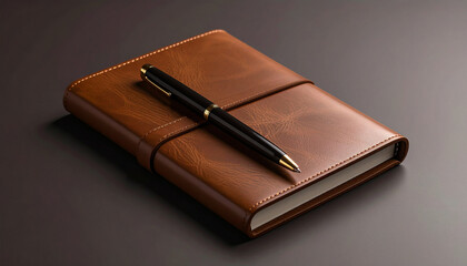 Elegant leather notebook and pen for personal business planning and organization