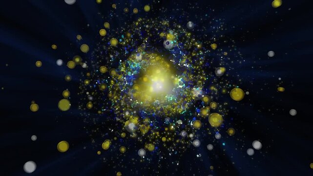 Fairytale illumination. Golden spiral fireworks of an illusory galaxy
