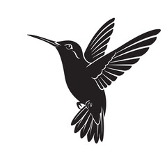 Black Hummingbird Silhouette in Flight on a White Background
