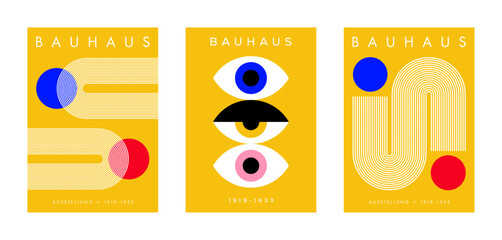 Bauhaus Poster Vector Set. Bauhaus Style Abstract Poster Designs with Geometric Shapes. Retro Bauhaus Wall Art Posters.