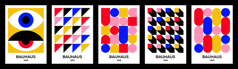 Bauhaus Poster Vector Set. Bauhaus Style Abstract Poster Designs with Geometric Shapes. Retro Bauhaus Wall Art Posters.