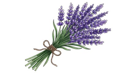 Beautiful Bunch of Fragrant Purple Lavender Flowers Tied with Twine