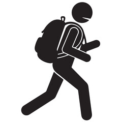 Black Silhouette Icon of a Person Walking with a Backpack