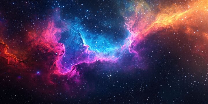 A psychedelic nebula cloud in space, neon colors glowing with starry brilliance