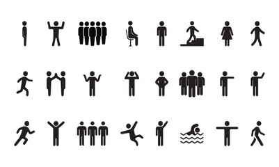 Set of people icons. Person walking, running, swimming. Vector illustration eps file. icon